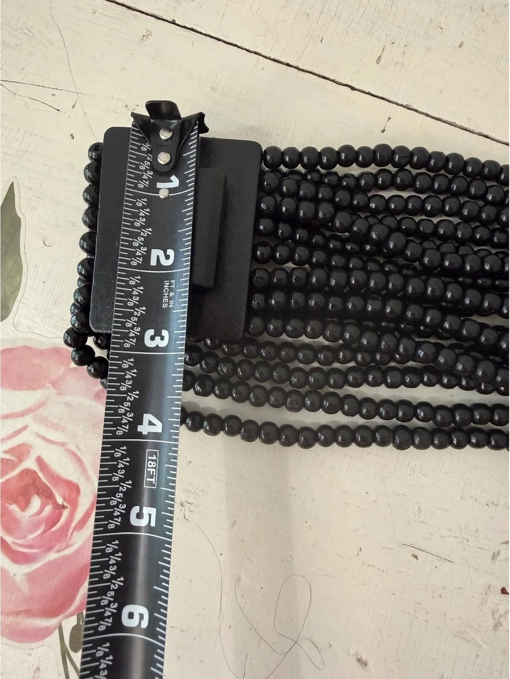 Vintage Black Multi-Strand Beaded Belt with Rectangular Buckle